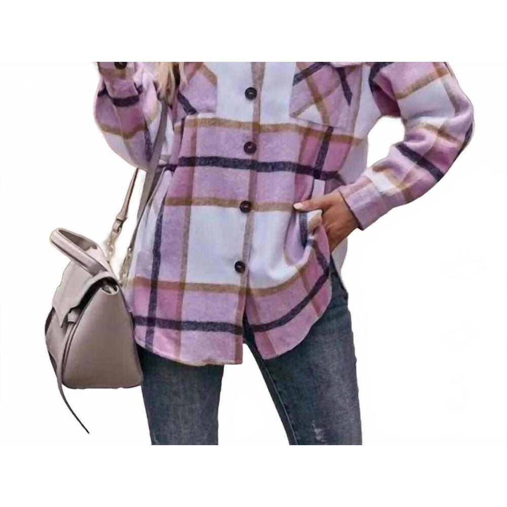 NEW LOVESOFT women's casual loose plaid jacket in pink